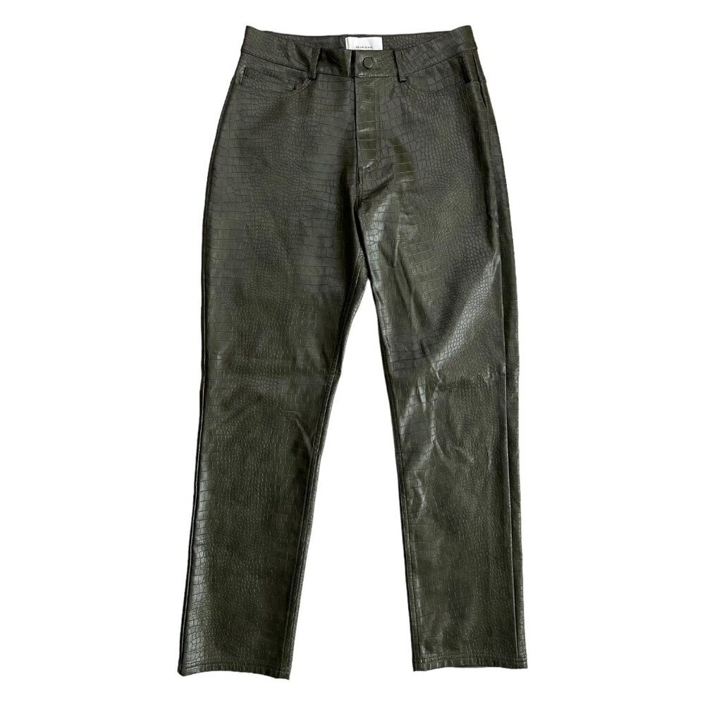 Hosbjerg Women's Haze Crocodile Vegan Leather Straight Leg Pants Green Medium‎